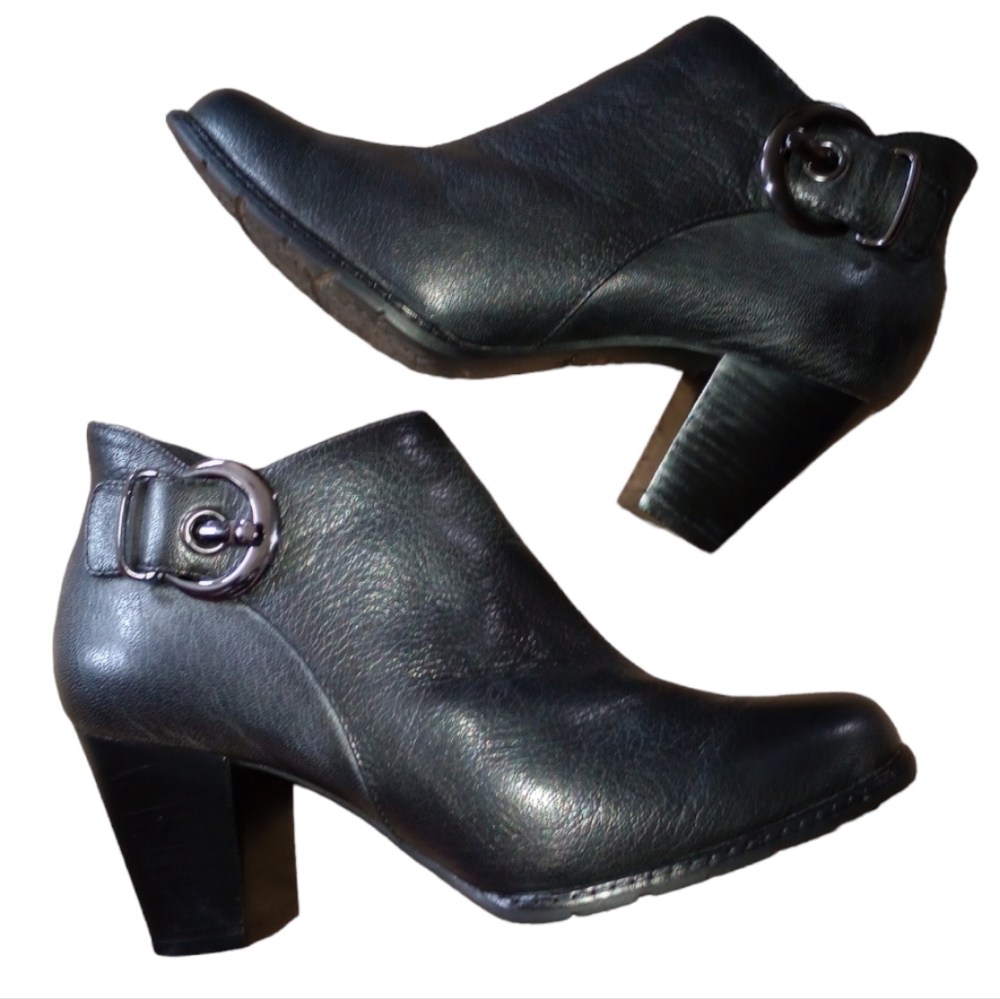 Clarks Artisan Reely Maria Grey, Black Leather Ankle Booties Size 8.5 M